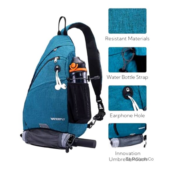 Small Sling Backpack Daypack with 7 Pockets, Water Resistant Nylon, Adjustable main image 4
